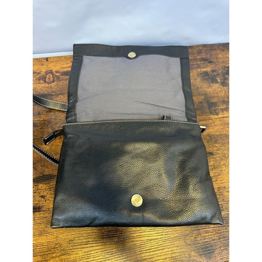 J JILL Do It All Crossbody Black Pebbled Leather Soft Fold Bag Minimalist Purse - Picture 11 of 16